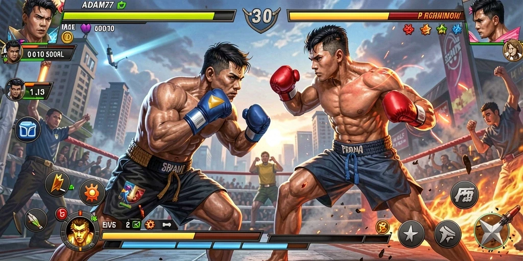 Tampilan aksi intens dari gameplay ADAM77 yang menarik.