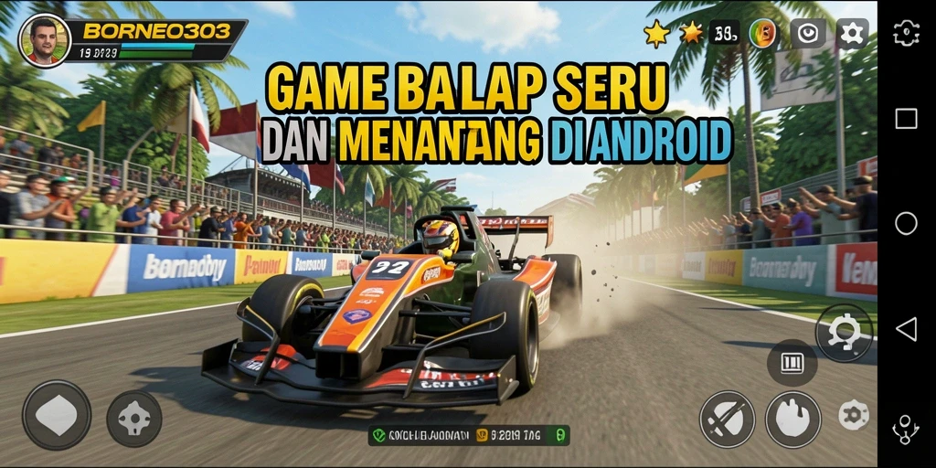 Gameplay seru dari BORNEO303 yang menampilkan balap mobil.