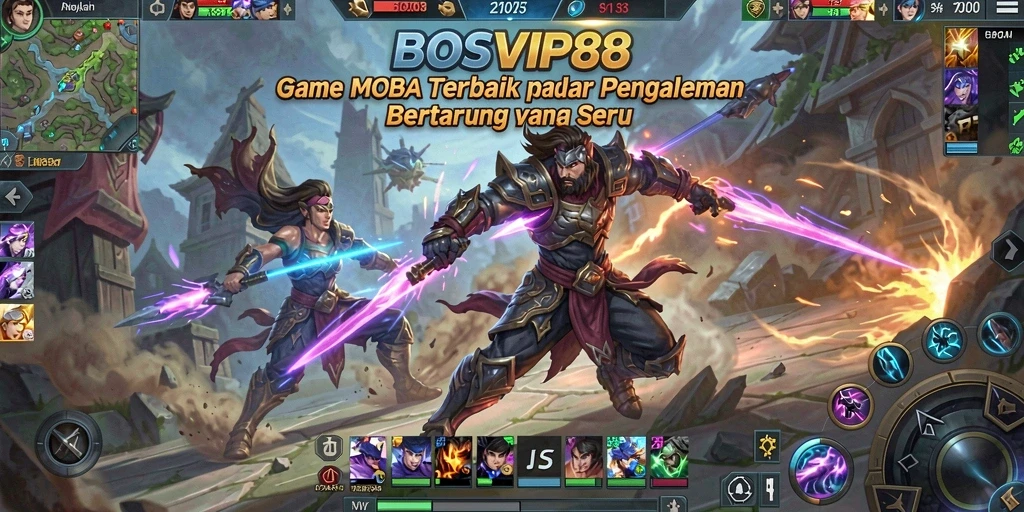 Screenshot gameplay epik dari BOSVIP88 dengan karakter dan pertempuran dramatis.