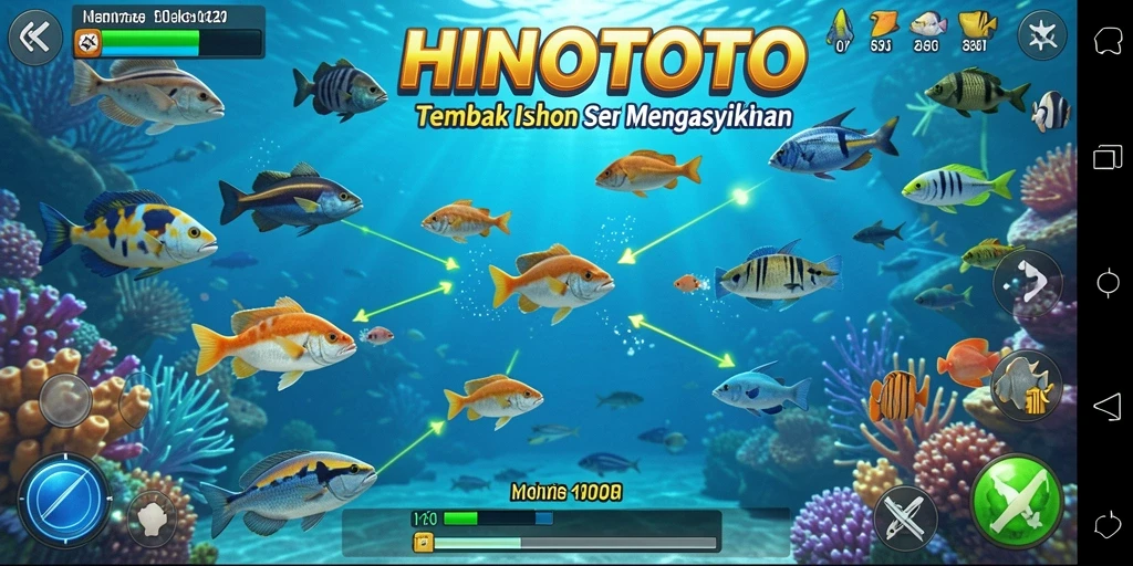 Screenshot menunjukkan aksi seru dalam permainan Tembak Ikan HINOTOTO.