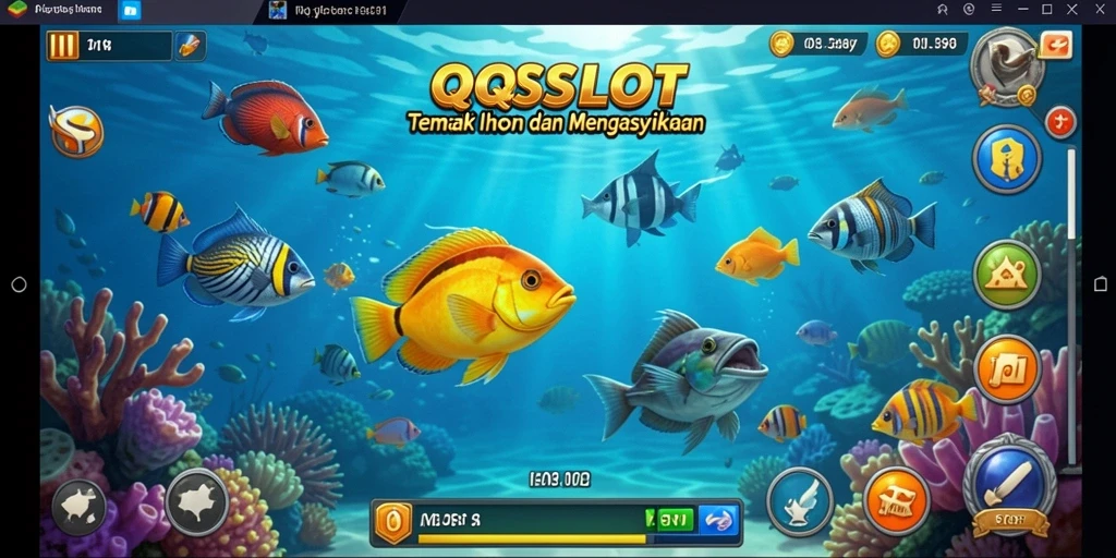 Screenshot gameplay QQSLOT yang menampilkan aksi menembak ikan.