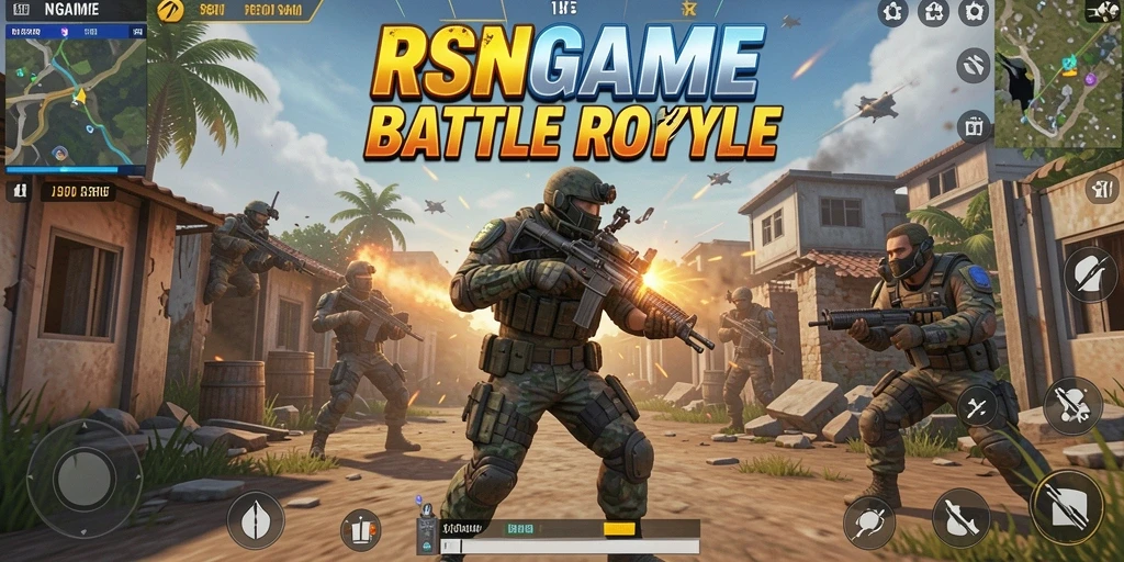 Tampilan seru gameplay RSNGAME dengan pertempuran Battle Royale intens.