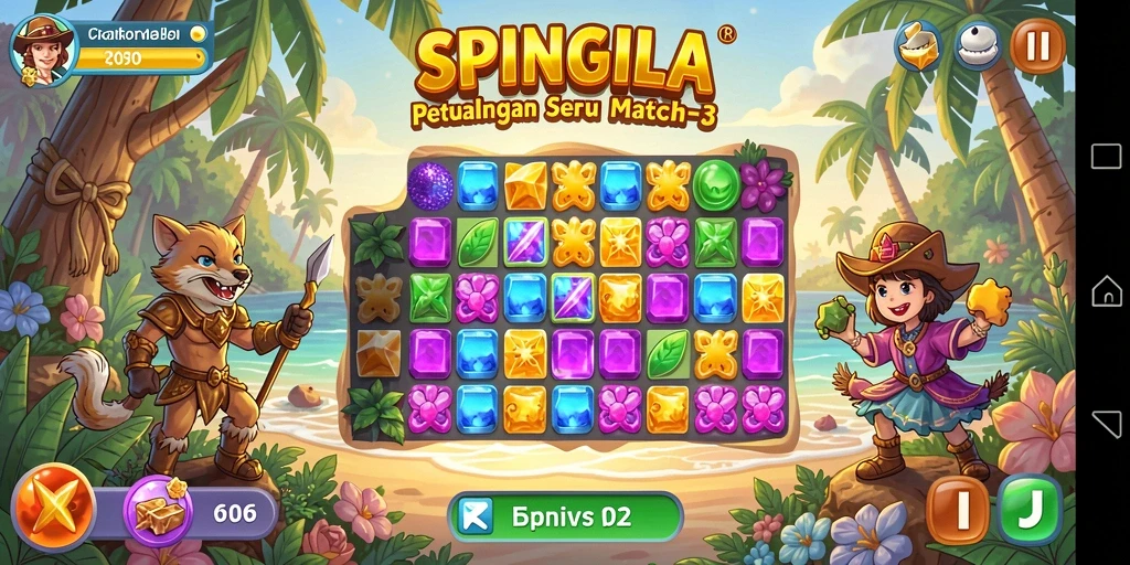 Gameplay SPINGILA yang seru dengan tantangan Match-3.