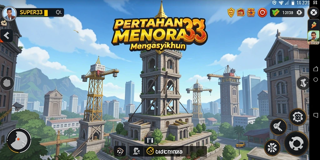 Screenshot gameplay SUPER33 dengan aksi mendebarkan Tower Defense.